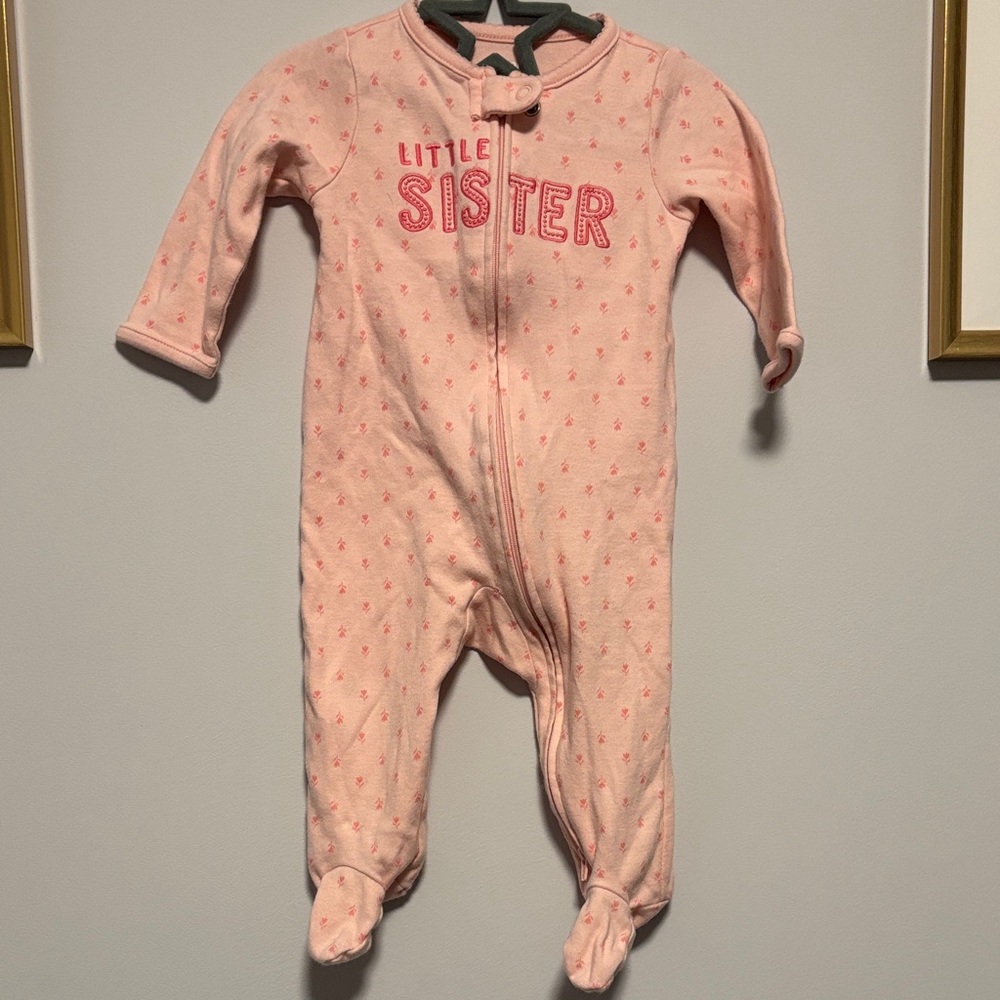 ❤️3-6M Carter’s Little Sister Pink Footed One-Piece Pajamas